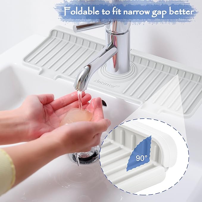 Kitchen Sink Splash Guard, Silicone Faucet Guard & Draining Mat, Bathroom and - Image 5