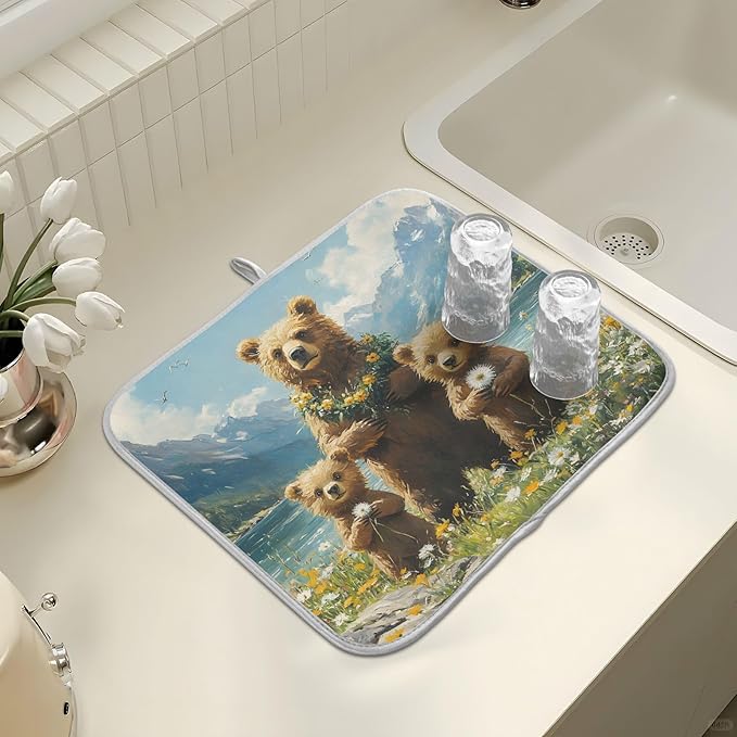 Three Bear Dish Drying Mat for Kitchen Counter Absorbent Microfiber Large - Image 7