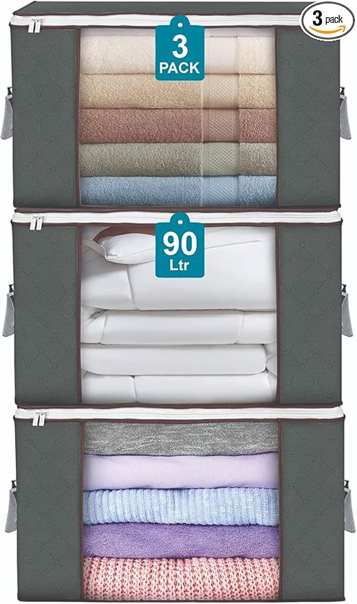 90L Large Storage Bags for Clothes, Blanket and Comforter, 3 Pack Foldable by Unknown