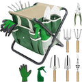 Garden Tool Set, 10 Piece Kit with Heavy Duty Folding Stool, Detachable Storage Tote Bag, Stainless Steel Tools, Gifts for Women Men Green by HoHaing