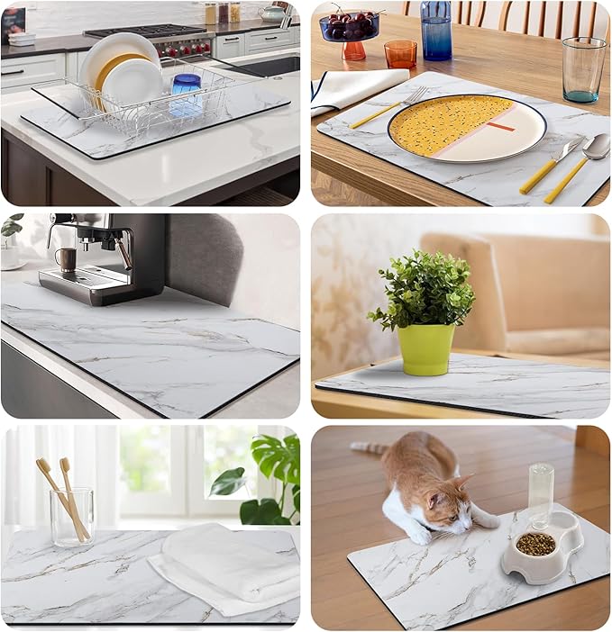 Marble Pattern Dish Drying Mat, Absorbent Coffee Bar Mat - Image 8