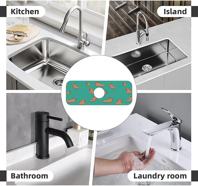 Cute Capybara Play Eat Food Kitchen Sink Splash Guard Faucet Mat Super - Image 7