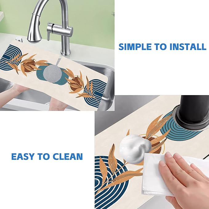 Abstract Blue Minimalistic Sink Faucet Absorbing Mat Sink Splash Guard Faucet - Image 5