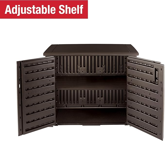 Rubbermaid Decorative Outdoor Storage Cabinet (123 Gal), Weather Resistant, Brown, Organization for Home/Backyard/Pool Chemicals/Toys/Garden Tools/Porch/Patio Cushions - Image 7