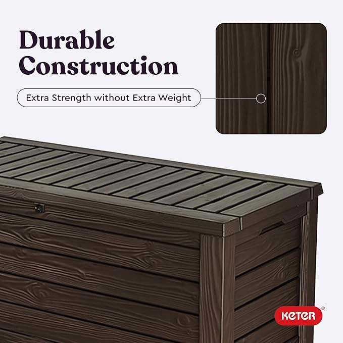 Keter Westwood 150 Gallon Deck Box Organizer, Doubles as 2-Person Bench Seat, Brown – Large Resin Outdoor Storage and Seating with Lockable Lid for Garden, Pool, and Patio - Image 9