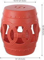 JONATHAN Y TBL1022G Lucky Coins 16" Chinese Ceramic Drum Indoor/Outdoor Garden Stool Bohemian, Coastal, Cottage, French Country, Traditional, for Living Room, Garden Room, Patio, Matte Coral - Image 3