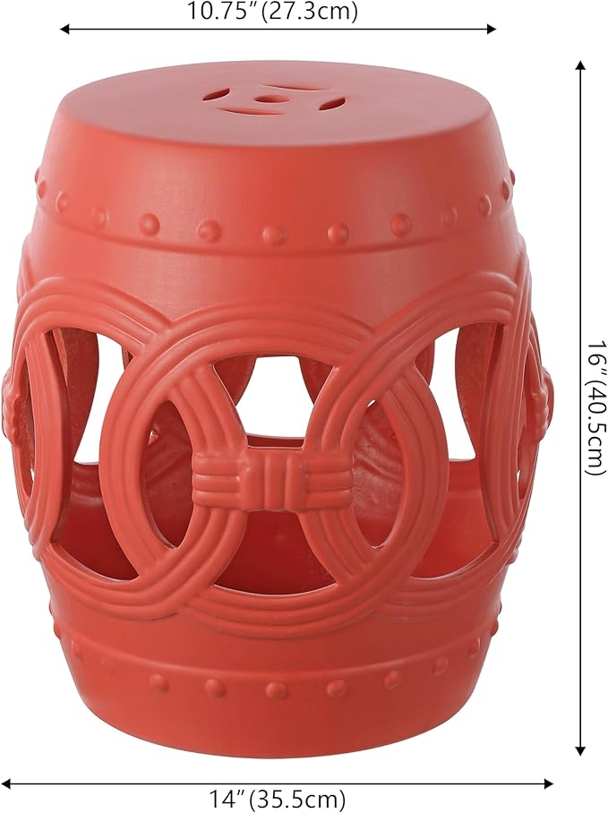 JONATHAN Y TBL1022G Lucky Coins 16" Chinese Ceramic Drum Indoor/Outdoor Garden Stool Bohemian, Coastal, Cottage, French Country, Traditional, for Living Room, Garden Room, Patio, Matte Coral - Image 3