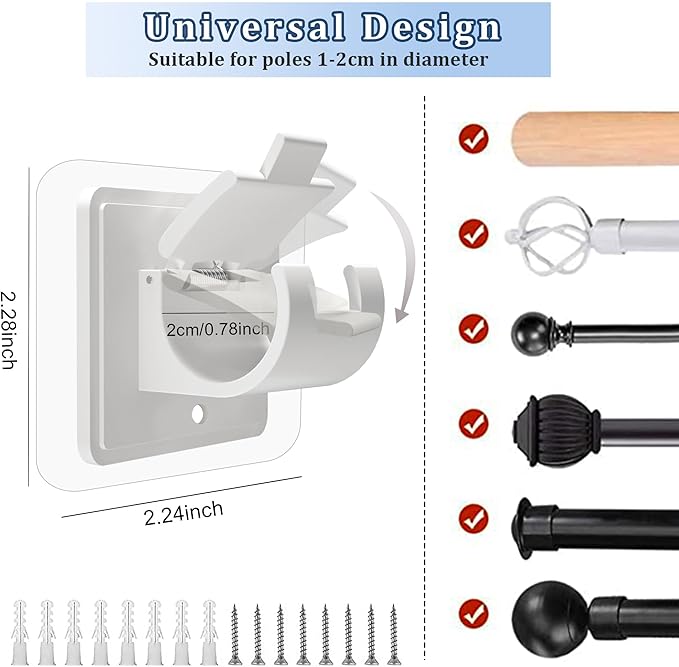 14PCS No Drill Curtain Rod Brackets No Drilling Self Adhesive Curtain Rod - Image 2