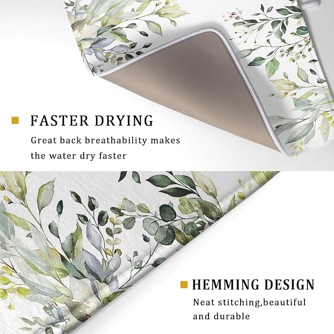 Green Eucalyptus Sage Leaves Dish Drying Mat 18 x 24 Inch - Image 3