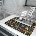 Natural Botanical Dish Drying Mat Mushroom Fern Leaves Berry Drainer Mat Black - Image 5