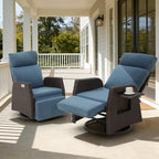 Adjustable Outdoor Recliner Chair with Independent Backrest & Footrest, Patio Swivel Recliner Chair, Wicker Reclining Patio Chair w/Flip-Up Table, 155° Lay Flat Chaise Lounge, Blue, 2PCS by Unknown