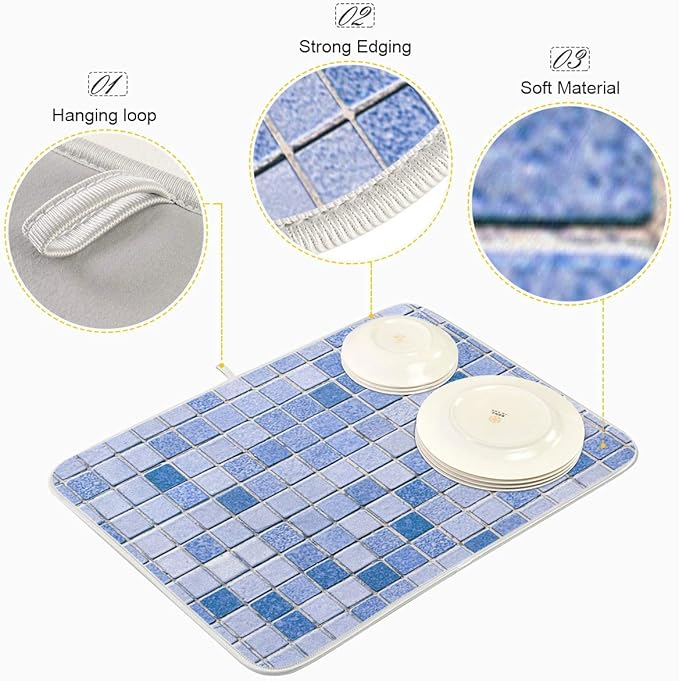 Super Absorbent Dish Drying Mat, Microfiber Fast-Drying Dish Mat, Kitchen Dish - Image 4