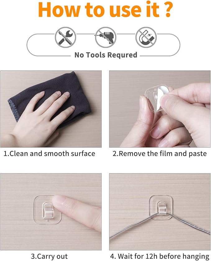 100 Mini Light Hooks with Adhesive Strips: Indoor Clear Small String Light - Image 4