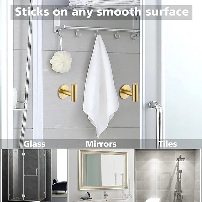 Adhesive Hooks Towel Hooks for Bathroom, Stainless Steel Waterproof Shower Hook - Image 4