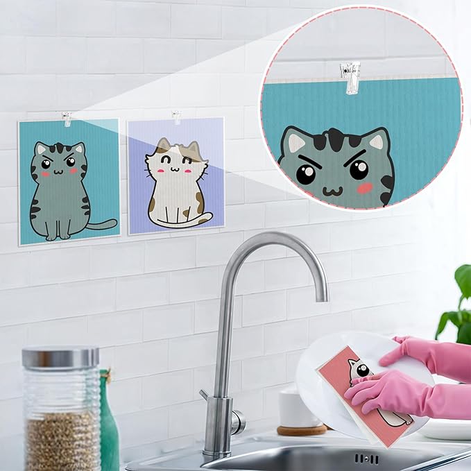 6 Pack Swedish Dishcloths for Kitchen, Cat Gifts for Cat Lovers Swedish Rags - Image 4