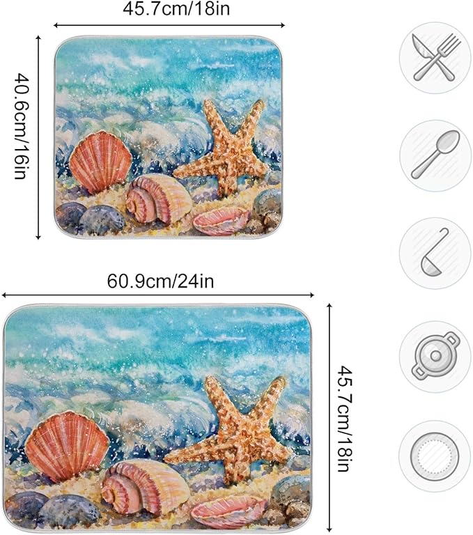 ALAZA Summer Beach Seashells01 Star On Sand Dish Drying Mat - Image 3