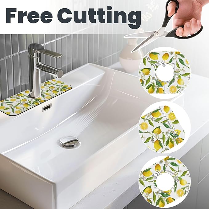Yellow Lemon Teal Kitchen Sink Splash Guard Faucet Mat 1 Pcs, Absorbent Fast - Image 3