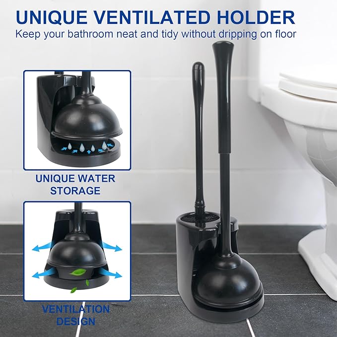 CELOX 2 Sets Black Toilet Brush and Plunger Set - Image 8