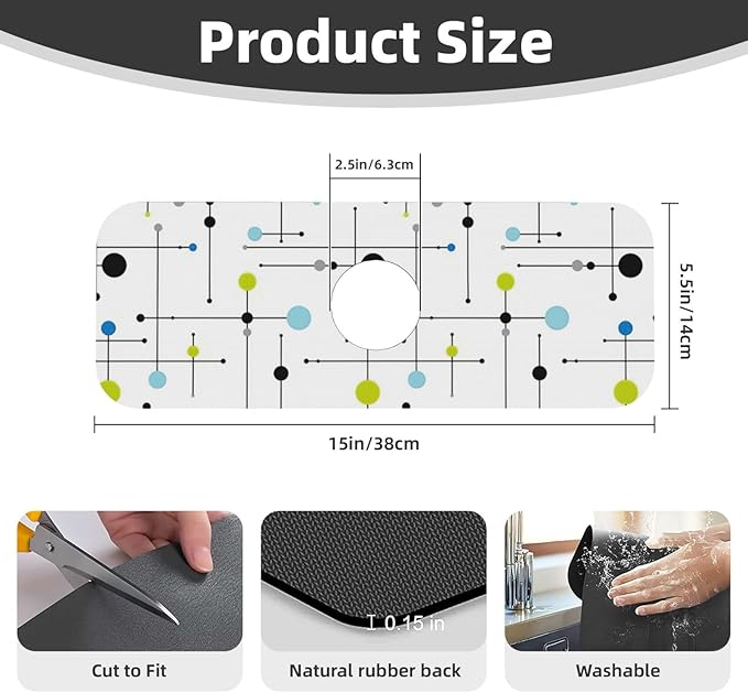 Atomic Mid Century Geometry Rustic Modern Black Kitchen Sink Splash Guard - Image 2