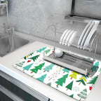 Green Trees Dish Drying Mat for Kitchen Counter Holiday Super Absorbent - Image 5