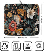 Vintage Floral Dish Drying Mat 16x18 inch Boho Flower Drainer Mats Fast Dry - Image 2