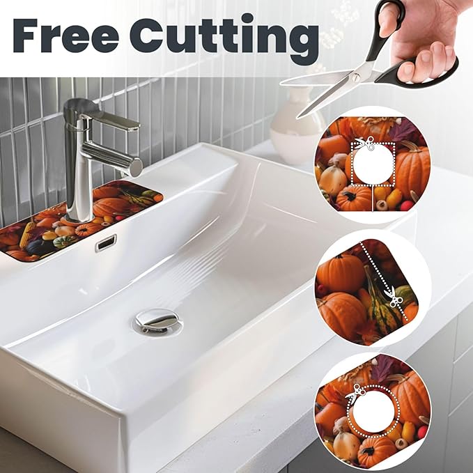 Kitchen Sink Splash Guard Faucet Mat Autumn Fall Pumpkin 15"x5.5", Diatom Mat - Image 3