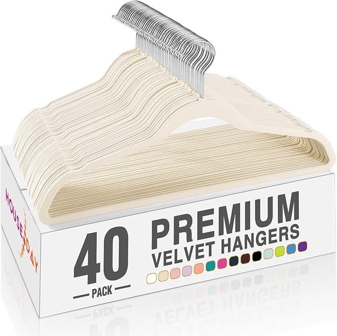 HOUSE DAY Ivory Velvet Hangers 40 Pack, Non Slip Clothes Felt Hanger Heavy Duty by HOUSEDAY