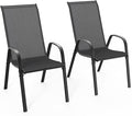 VINGLI Patio Chairs Set of 2 – Stackable Outdoor Dining Chairs with Comfortable Sling High Back Chairs and Armrests for Lawn, Poolside, Courtyard, Balcony, Garden, Black by VINGLI