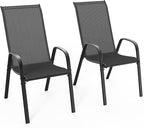 VINGLI Patio Chairs Set of 2 – Stackable Outdoor Dining Chairs with Comfortable Sling High Back Chairs and Armrests for Lawn, Poolside, Courtyard, Balcony, Garden, Black by VINGLI