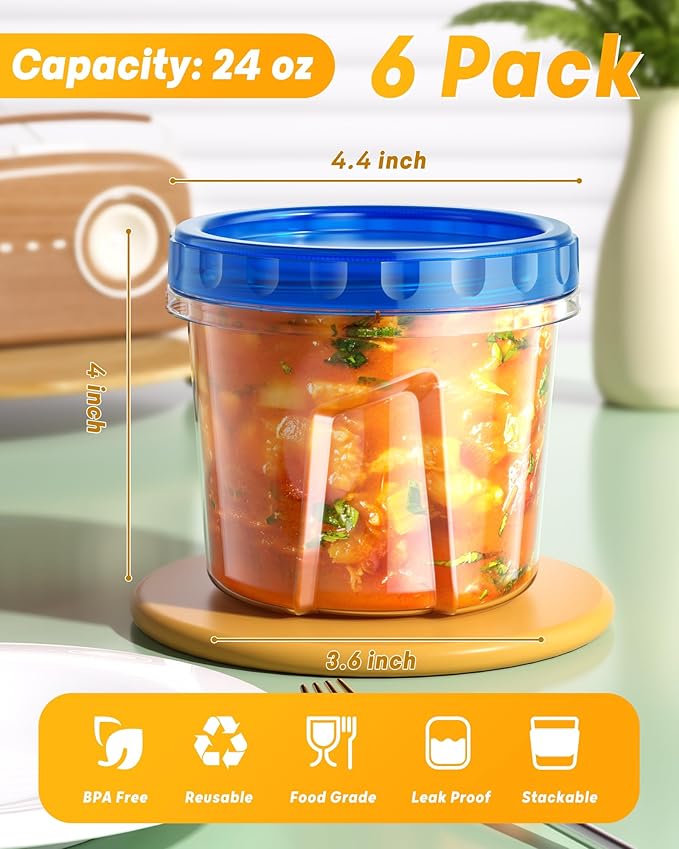 6 Pack-24 oz Freezer Storage Containers, Plastic Food Storage Containers - Image 2