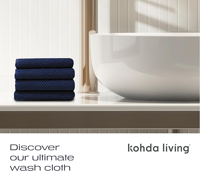 Luxury Silver-Infused Navy Blue Washcloths 4-Pack Set, 12.9"x12.9" - Image 8
