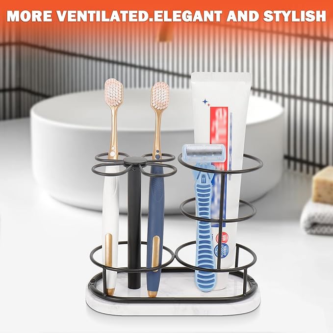 HarJue Toothbrush Holder Stand for Bathroom, Metal Toothbrush Organizer - Image 4