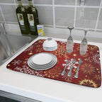 Red Snowflake Dish Drying Mat for Kitchen Counter Holiday Super Absorbent - Image 6
