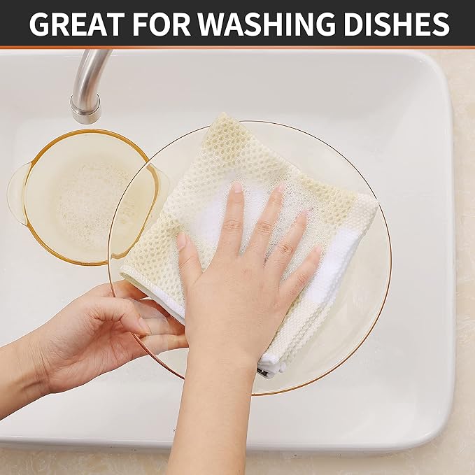 Homaxy 100% Cotton Waffle Weave Check Plaid Dish Cloths, 12 x 12 Inches - Image 4