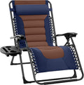 Best Choice Products Oversized Padded Zero Gravity Chair, Folding Outdoor Patio Recliner, XL Anti Gravity Lounger for Backyard w/Headrest, Cup Holder, Side Tray, Polyester Mesh - Navy/Brown by BestChoiceProducts
