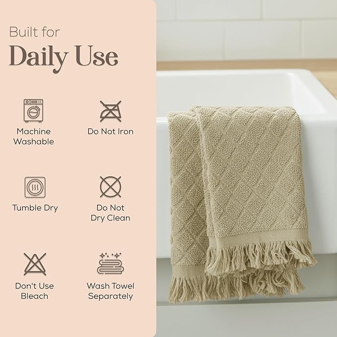 MosJos Kitchen Towels, Sage Taupe Diamond Pattern Drying Towels 18 x 28 Super - Image 4