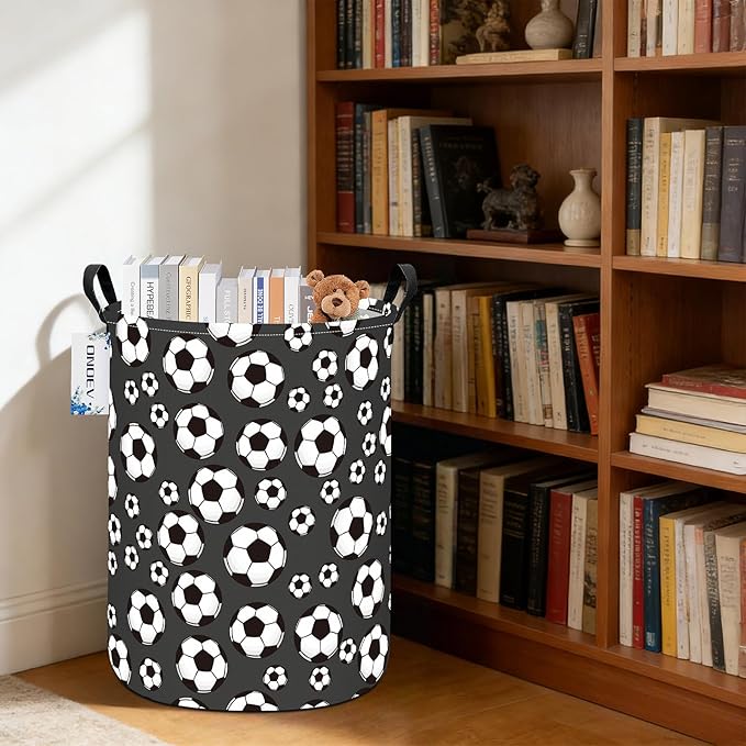 Round Foldable Kids' Football Laundry Hamper Multi Use Laundry Basket Soccer - Image 4
