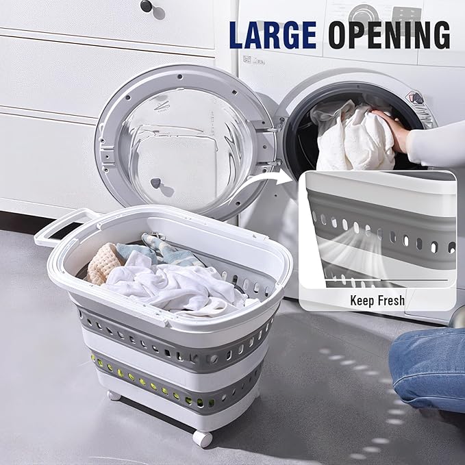 TECHMILLY Collapsible Plastic Laundry Basket Hamper - Image 2