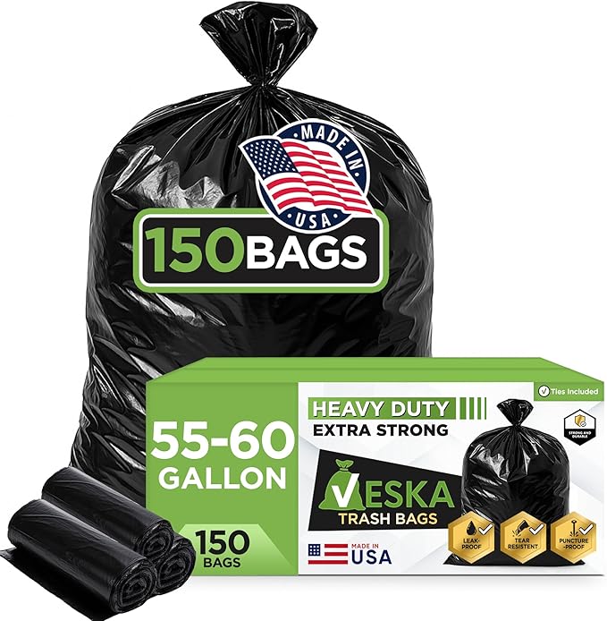 Veska 55 Gallon Trash Bags, 55-60 Gallon Trash Bags Heavy Duty by Veska