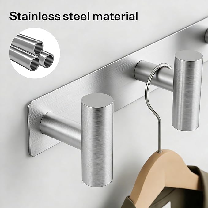 Silver Coat Hooks, Bags & Towels, Heavy-Duty Metal Rail - Image 4