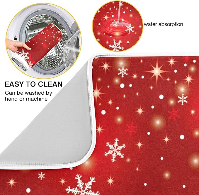 Christmas White Snowflake On Red Background Dish Drying Mat 16x18 inch Dish - Image 2
