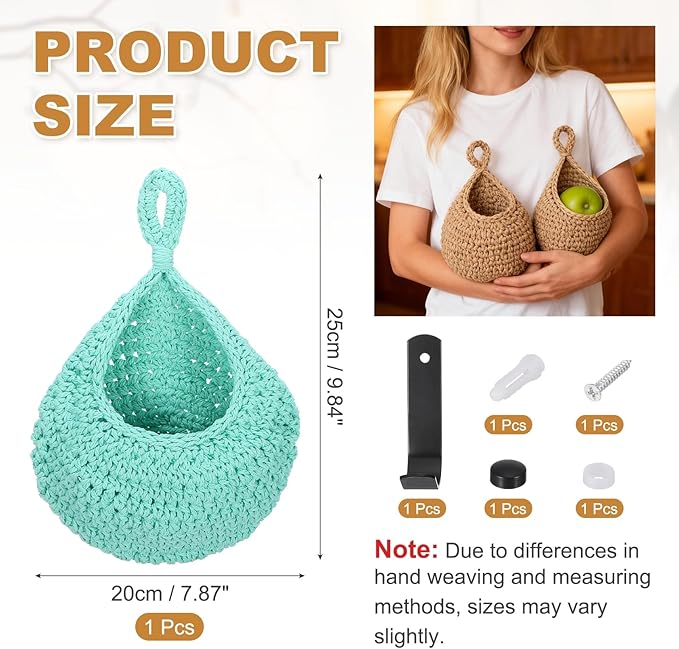 uxcell Hanging Fruit Baskets for Kitchen, Hand-Woven Wall Hanging Storage Jute - Image 2