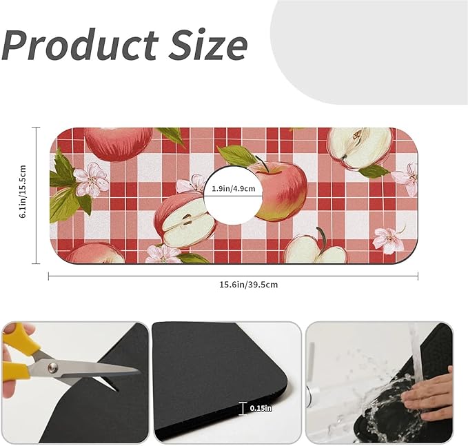 Kitchen Sink Splash Guard，Apple-on a checkered Faucet Mat Sink Gadgets-Super - Image 3