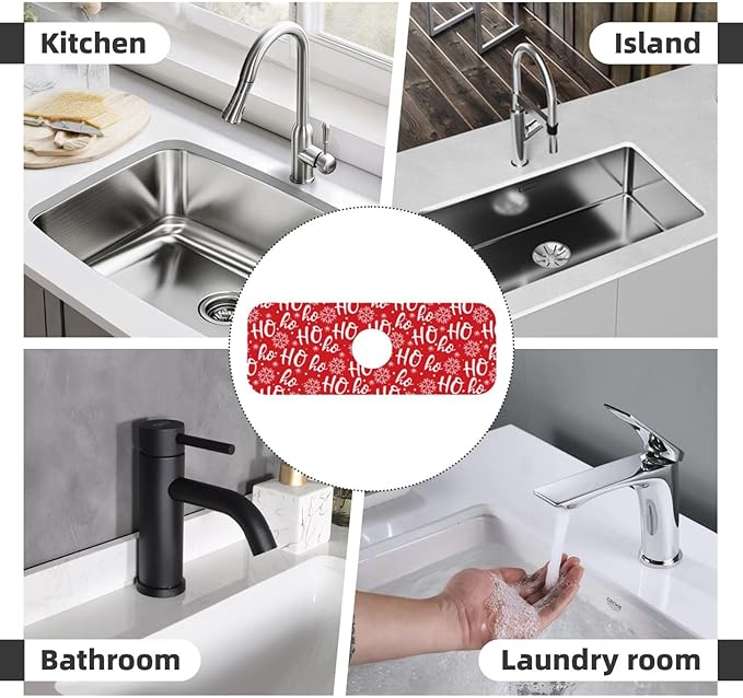 Christmas Snowflake Ho Red Buffalo Plaid Kitchen Sink Splash Guard Faucet Mat 1 - Image 7