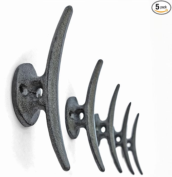 Ambipolar 5 Pack Decorative Cast Iron Heavy Duty Double Hooks, Wall Mounted by Ambipolar