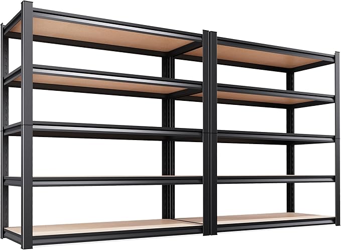 Set of 2 Garage Shelving Heavy Duty Storage Shelves, Metal Adjustable Shelving Unit, Utility Garage Organizer Shelf for Basement, Pantry, Kitchen, Warehouse, 17.7" Dx45.6 Wx71.2 H, Black by Unknown
