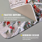 Red Birds Dish Drying Mat Winter Berry Dish Drainer Mats Absorbent Reversible - Image 3