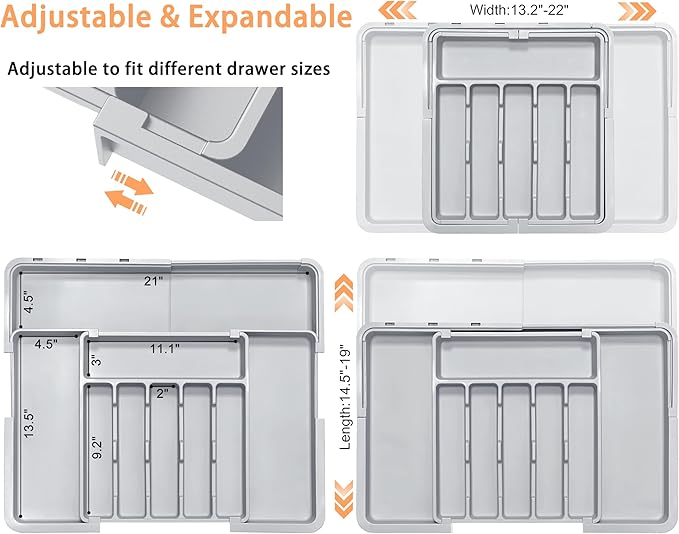 Silverware Organizer Expandable Kitchen Drawer Organizer Adjustable 22"x 19" - Image 2