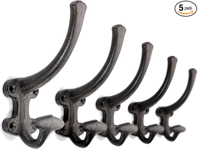 Ambipolar 5-Pack Decorative Cast Iron Heavy Duty Double Wall Hooks, Vintage by Ambipolar