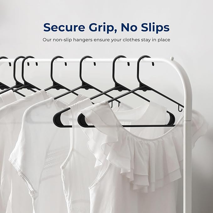 SereneLife 150-Piece Plastic Hangers Black – Heavy Duty Non-Slip Clothes Hanger - Image 3